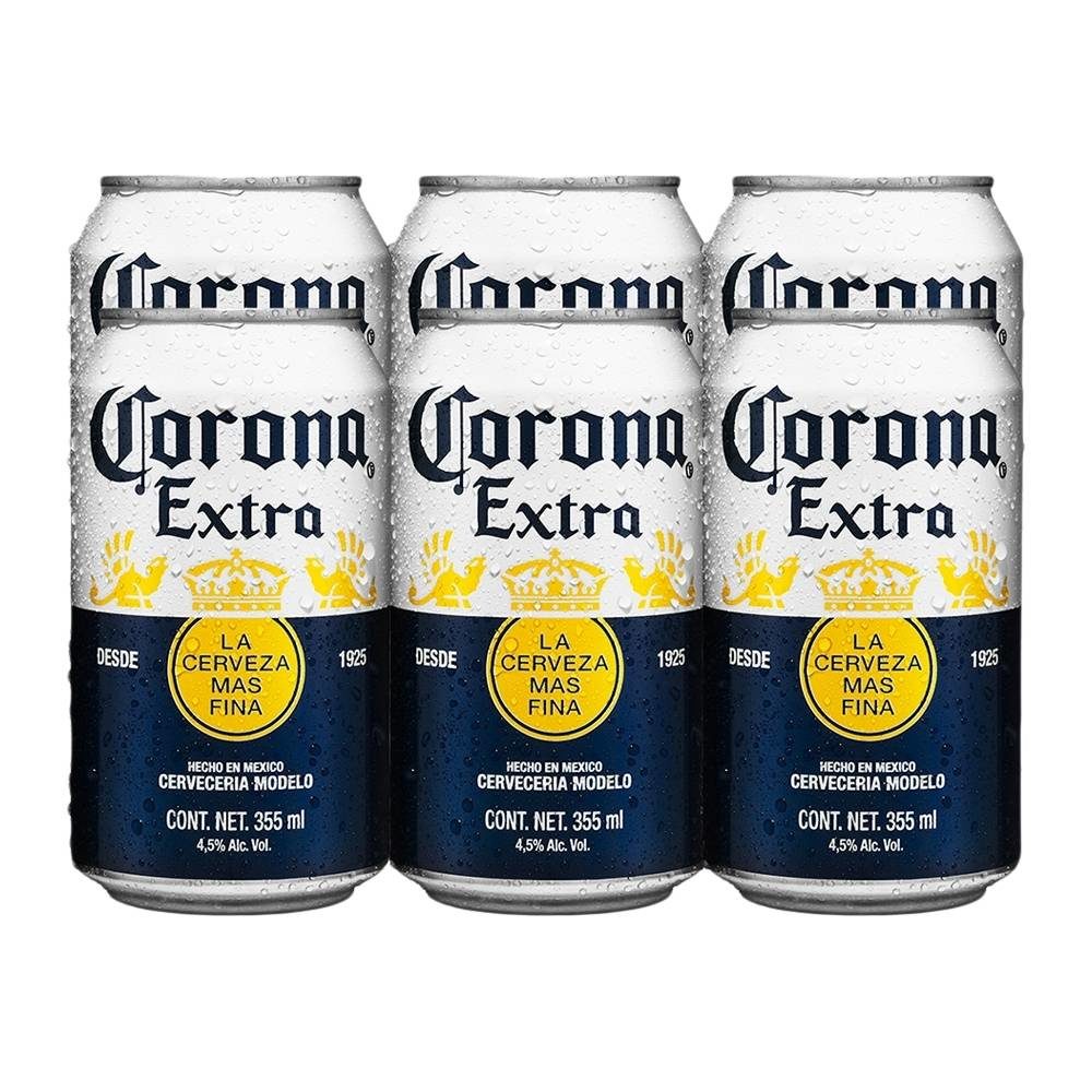 Cerveza clara Corona Extra 6 latas de 355 ml c/u –  –  Tienda en linea de productos originarios de Jerez, Zacatecas, MX.